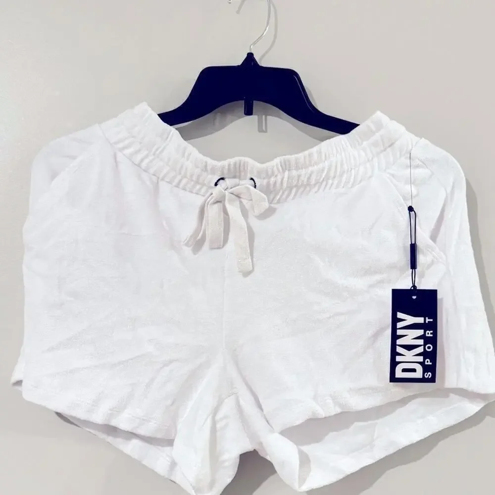 DKNY Sport Terry Cloth Relaxed Shorts Women's M White Pull On Style Drawstring